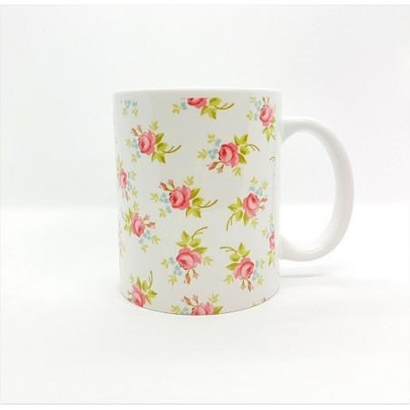 Mug - Fleurs rose fond blanc