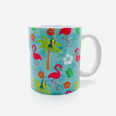 Mug - Flamant Rose Fond Vert