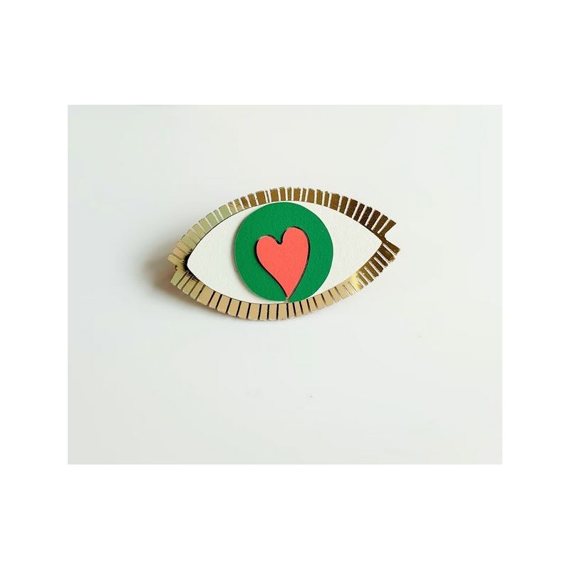 Broche OEIL Vert - Rose Bouchon