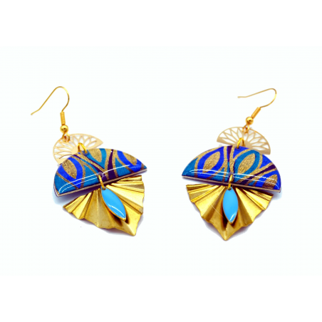 Boucles d'oreilles Bleu et Doré - Jaïnès & Co - Achat en ligne - Jaines