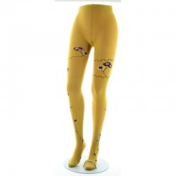 Collants Fins Ocre à Fleurs Roses et Beiges FICFLEUR - Berthe Aux Grands Pieds
