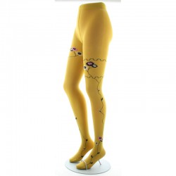 Collants Fins Ocre à Fleurs Roses et Beiges FICFLEUR - Berthe Aux Grands Pieds