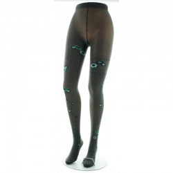 Collants Fins Kaki à Fleurs Vertes et Bleues FICFLEUR - Berthe Aux Grands Pieds