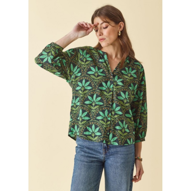 Chemise imprimé vert DCHL154 - Diplodocus