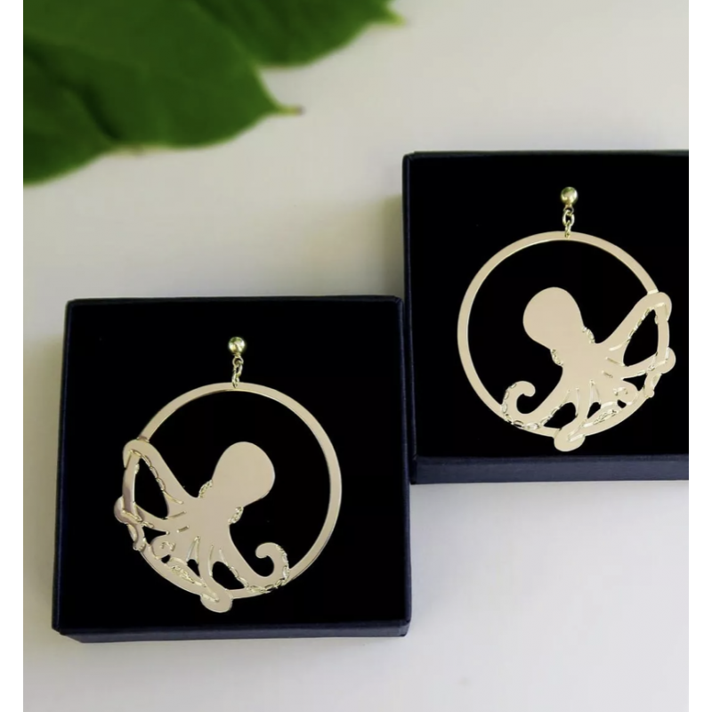 Boucles d'Oreilles Créoles Octopus Argenté - Hirondelle Bijoux
