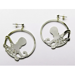 Boucles d'Oreilles Créoles Octopus Argenté - Hirondelle Bijoux