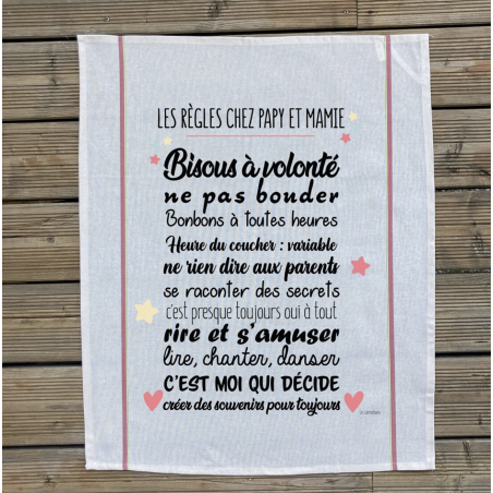Torchon Règles Chez Papy et Mamie - Les Cornichons - Achat en ligne - Jaines