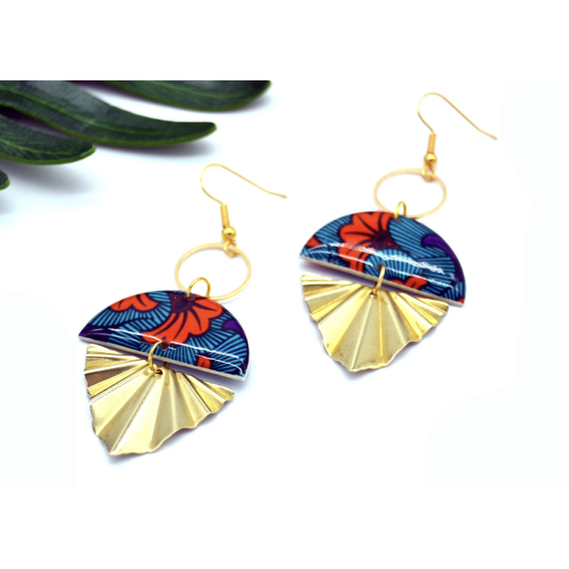 Boucles D'Oreilles Bleu et Orange - Jaïnès & Co