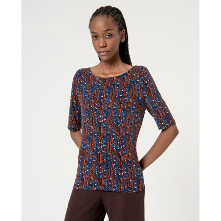 T-shirt à col bateau, manches au-dessus du coude Bleu - Surkana - Achat en ligne - Jaines