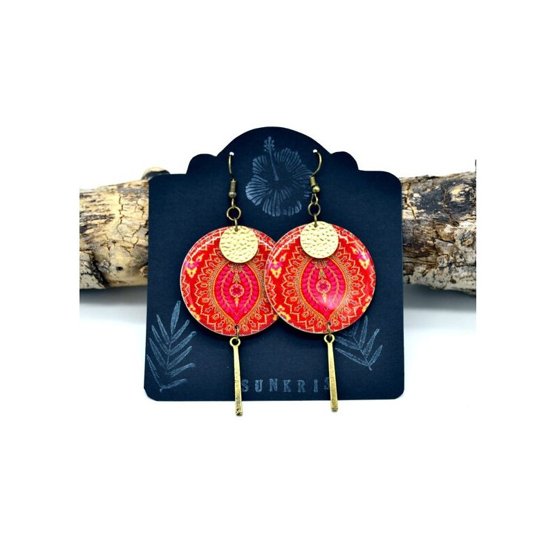 Boucles d'Oreilles Rouge et Doré - Sunkris - Achat en ligne - Jaines