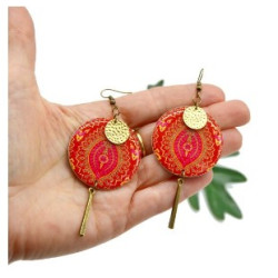 Boucles d'Oreilles Rouge et Doré - Sunkris - Achat en ligne - Jaines