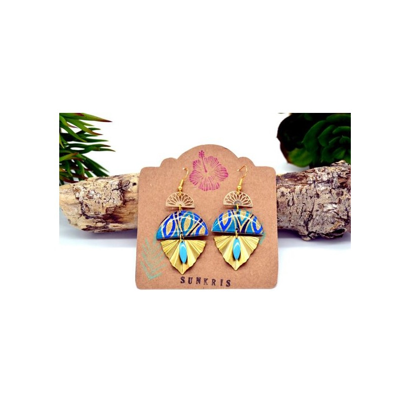 Boucles D'Oreilles Bombay Bleu et Doré - Jaïnès & Co