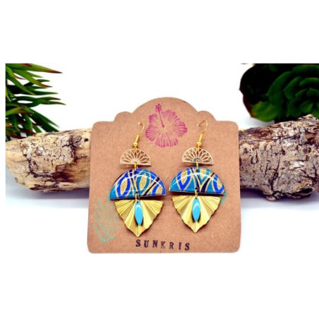 Boucles d'Oreilles Bombay Bleu et Doré - Jaïnès & Co - Achat en ligne - Jaines