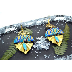 Boucles D'Oreilles Bombay Bleu et Doré - Jaïnès & Co
