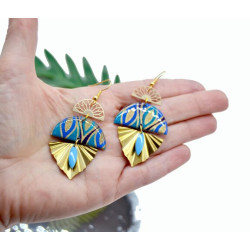 Boucles D'Oreilles Bombay Bleu et Doré - Jaïnès & Co