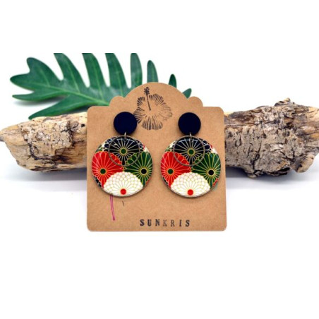 Boucles d'Oreilles Seigaha noir et rouge - Jaïnès & Co - Achat en ligne - Jaines