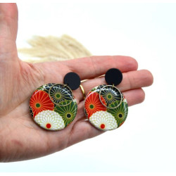 Boucles D'Oreilles Seigaiha noir et rouge  - Jaïnès & Co