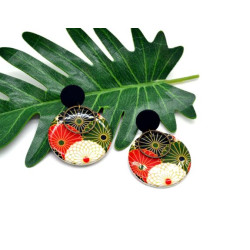 Boucles D'Oreilles Seigaiha noir et rouge  - Jaïnès & Co