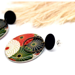 Boucles D'Oreilles Seigaiha noir et rouge  - Jaïnès & Co