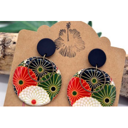 Boucles D'Oreilles Seigaiha noir et rouge  - Jaïnès & Co