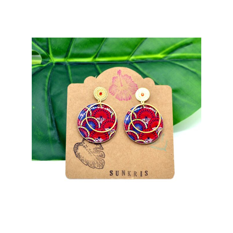 Boucles d'Oreilles Eventails rouge et doré- Jaïnès & Co - Achat en ligne - Jaines