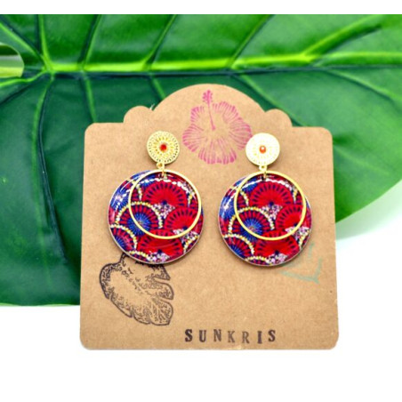 Boucles d'Oreilles Eventails rouge et doré- Jaïnès & Co - Achat en ligne - Jaines