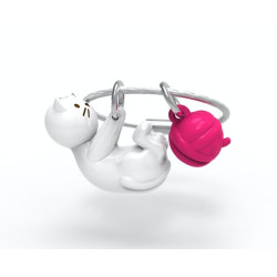 Porte-clés Chat blanc & sa pelote de laine - Metalmorphose