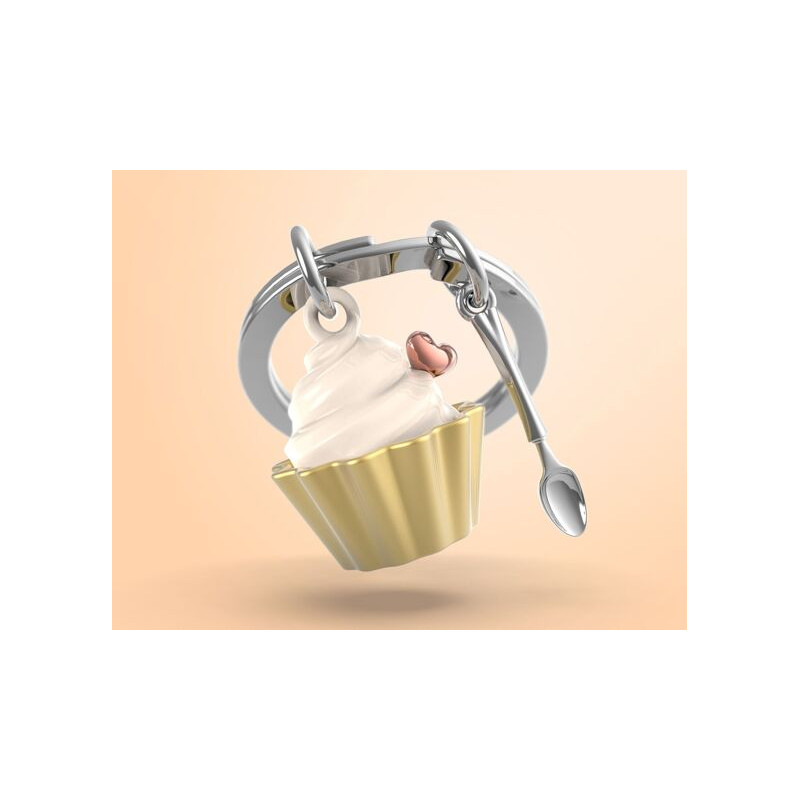 Porte-clés Cupcake vanille- Metalmorphose
