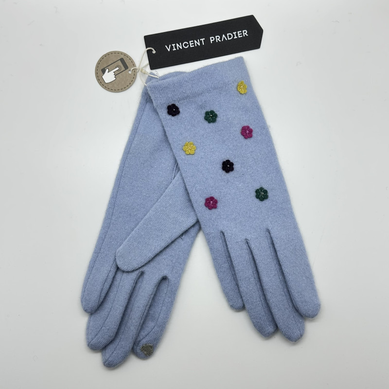 Gants bleus à fleurs - Vincent Pradier - Achat en ligne - Jaines
