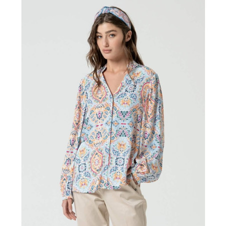 Blouse à col mao KAGE127  - Surkana - Achat en ligne - Jaines