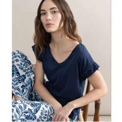 T-shirt col V Bleu marine TINA016 - Surkana
