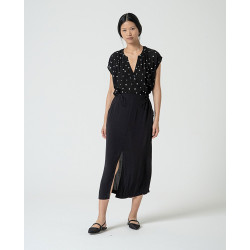 Blouse noir à pois MABU127 - Surkana