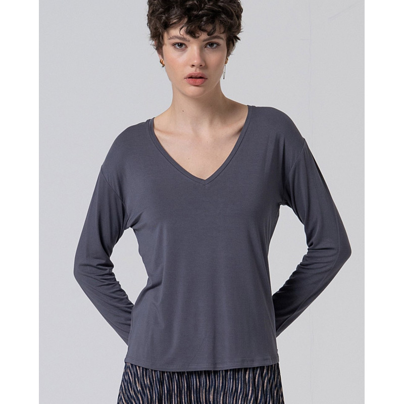 Top col V gris foncé LISI016 - Surkana
