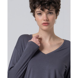 Top col V gris foncé LISI016 - Surkana
