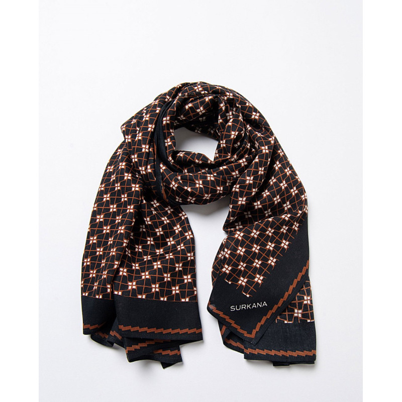 Foulard imprimé noir et marron PASA227 - Surkana