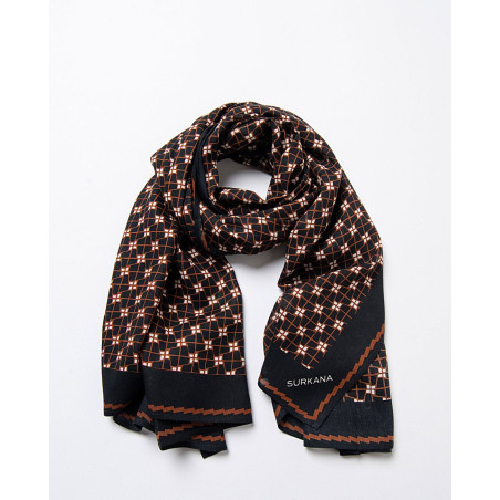 Foulard imprimé noir et marron PASA227  - Surkana - Achat en ligne - Jaines