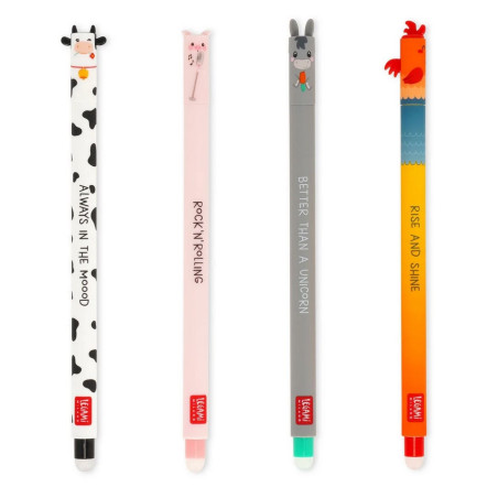 et de 4 Stylos Encre Gel Effaçable Animaux de la Ferme - Erasable Pen- Legami - Achat en ligne - Jaines