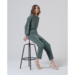 Pantalon jersey à revers jade LIDA516 - Surkana