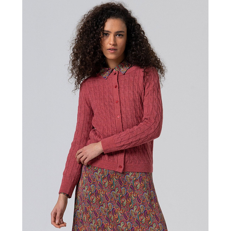 Cardigan torsadé rose indien LARA332 - Surkana