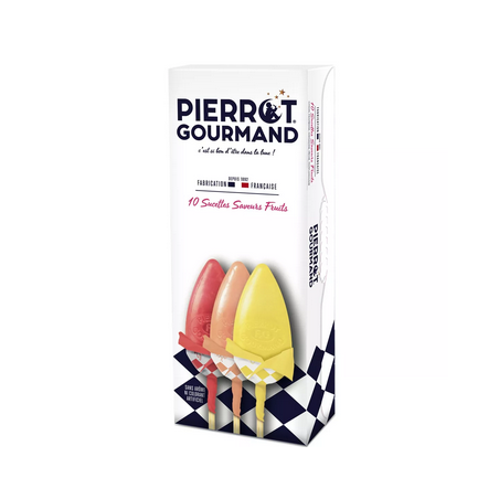 Etui 10 sucettes saveur Fruits  - Pierrot Gourmand - Achat en ligne - Jaines