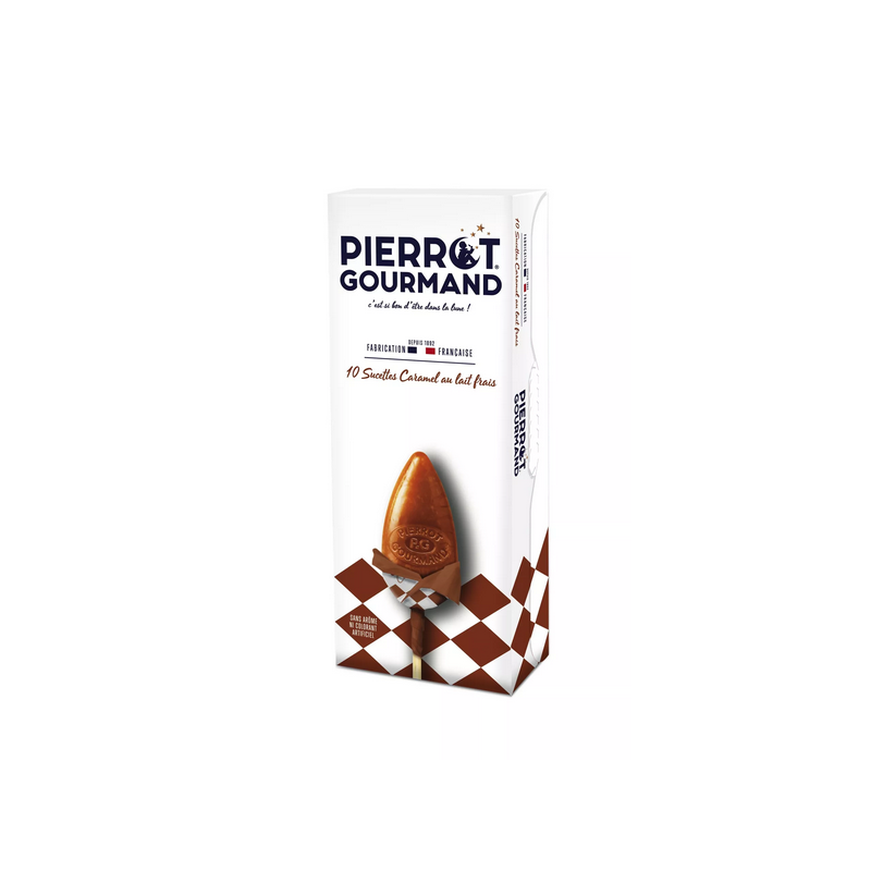 Etui de 10 sucettes Caramel au lait frais - Pierrot Gourmand