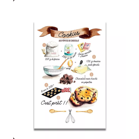 Carte Aquarelle Recette Cookies - Les rêves de Caro - Achat en ligne - Jaines