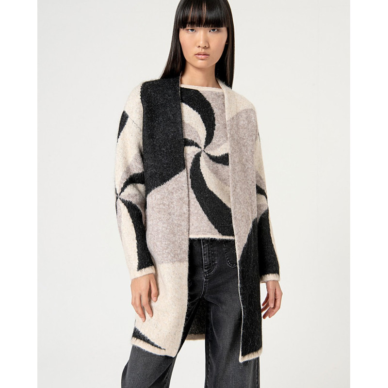 Manteau en jacquard Noir SEPI332 - Surkana