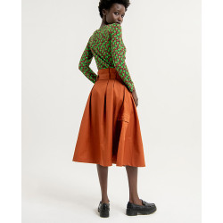 Jupe évasée avec ceinture et poches latérales Marron SALI622 - Surkana