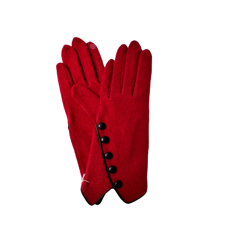 Gants tactiles rouge à boutons cuir  - Vincent Pradier - Achat en ligne - Jaines