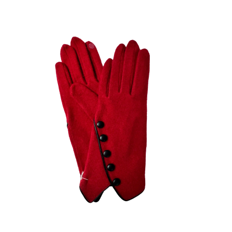 Gants tactiles rouge à boutons cuir  - Vincent Pradier - Achat en ligne - Jaines