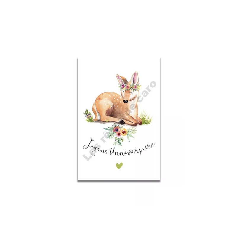 Carte Aquarelle JOYEUX ANNIVERSAIRE DAIM- Les rêves de Caro