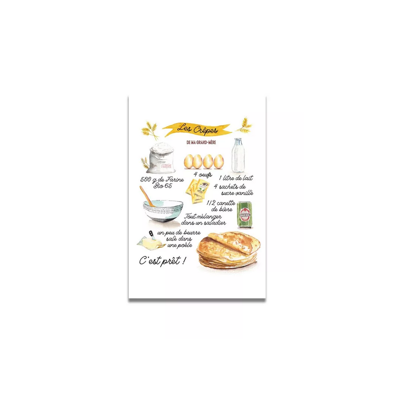 Carte Aquarelle La Recette de Crêpes- Les rêves de Caro