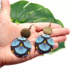 Boucles d'oreilles ronde vague japonaise bleu bronze - Jaïnès & Co