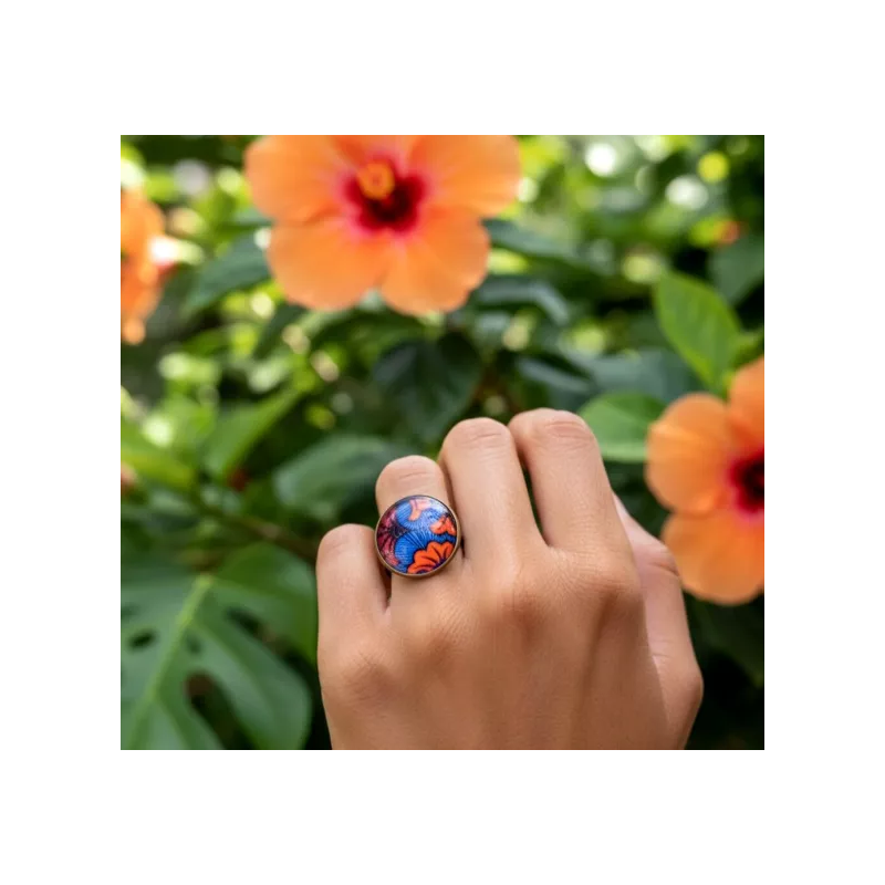 Bagues fleur Africaine orange bleu bronze - Jaïnès & Co - Achat en ligne - Jaines